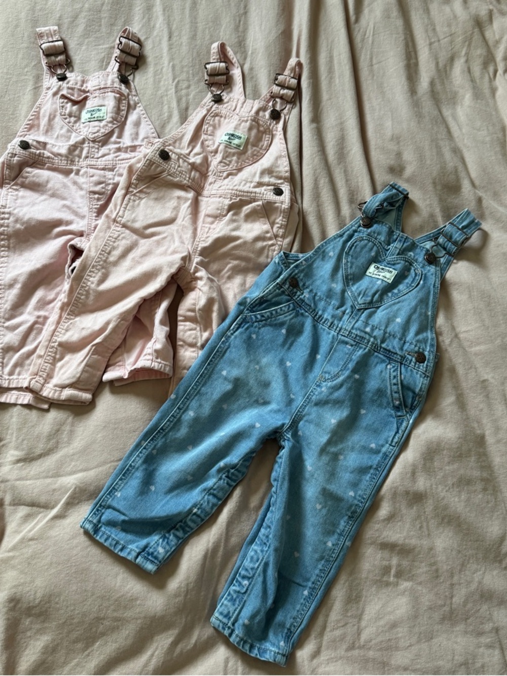OshKosh B'gosh Pink and Blue Heart-Pocket Overalls